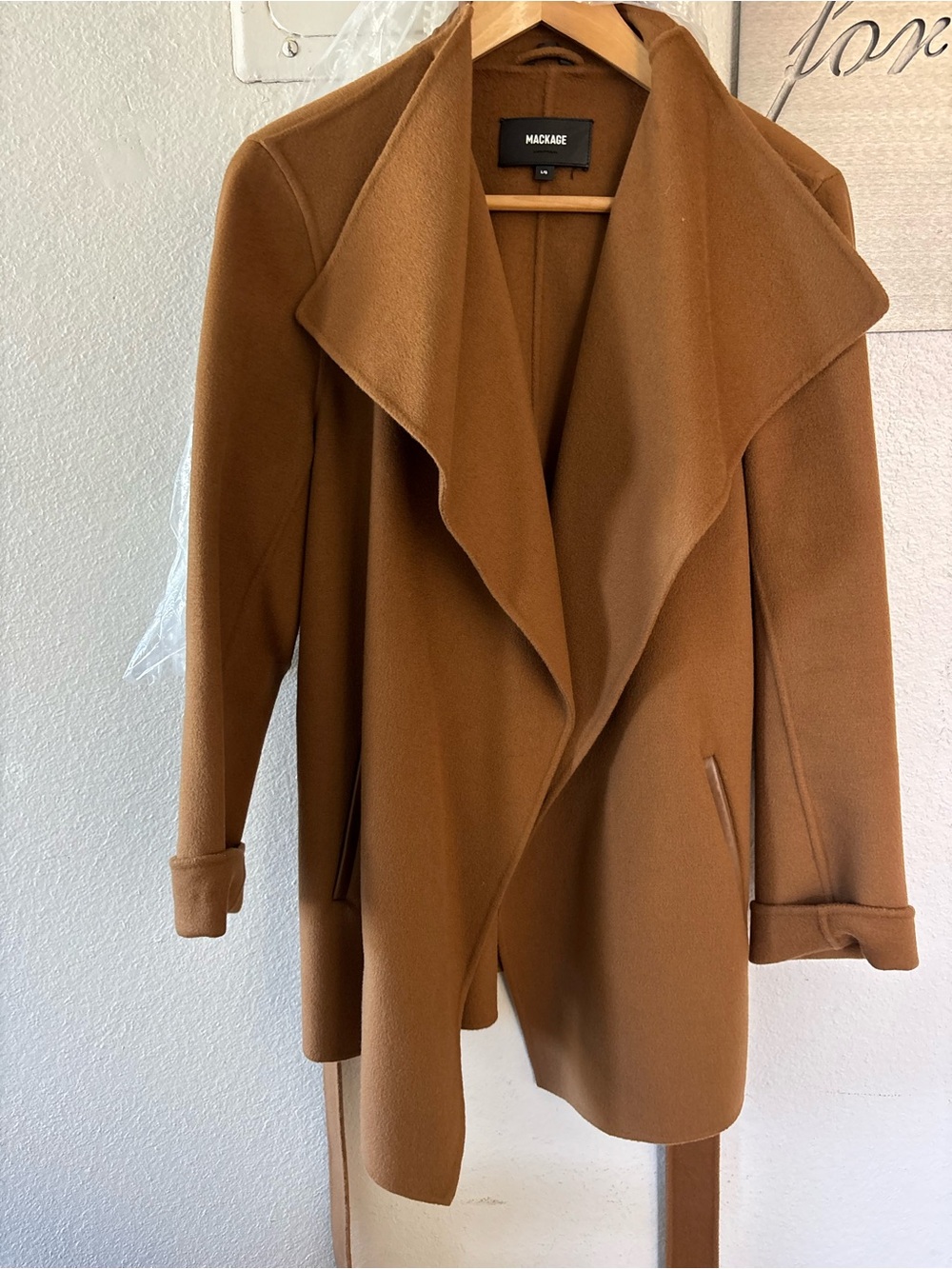 Mackage Women's Camel Brown Draped Wool-Blend Pea Coat like new